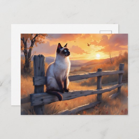 Siamese kat op split rail hek feestdagenkaart (Voorkant / Achterkant)