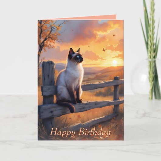 Siamese kat op split rail hek Verjaardag Kaart (Voorkant)