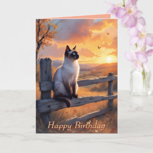 Siamese kat op split rail hek Verjaardag Kaart
