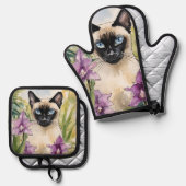 Siamese Kat Oven Mitt & Pot Houder Set (Voorkant / Achterkant)