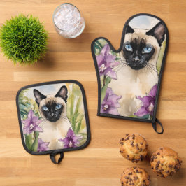 Siamese Kat Oven Mitt & Pot Houder Set