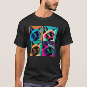 Siamese Kat Pop Illustratie Kleurrijke Dierlijke M T-shirt