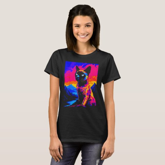 Siamese Kat Pop Kunst T-shirt (Voorkant volledig)