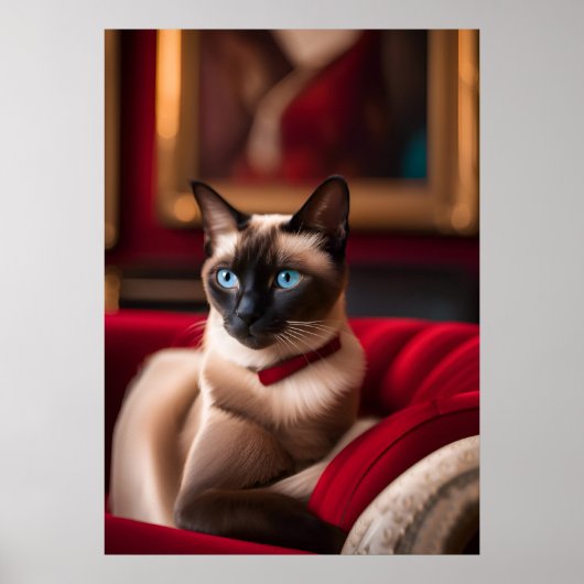 Siamese Kat Portret Fijnkunst Poster — Blauwe Ogen (Voorkant)