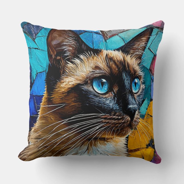Siamese Kat Portret Kussen (Voorkant)