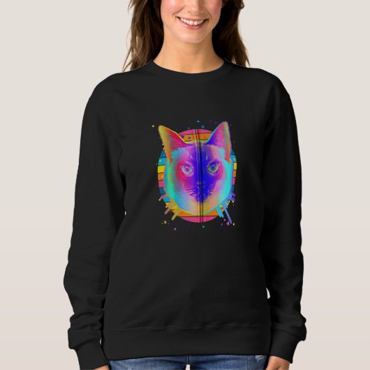 Siamese kat regenboogruimte - zwart trui (Voorkant)