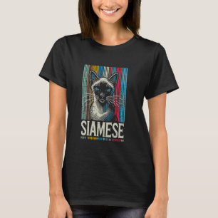 Siamese Kat Retro Strepen Koele Katachtige T-shirt