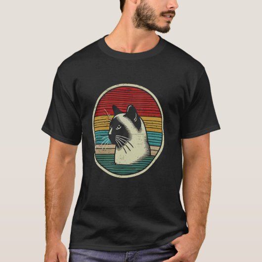 Siamese Kat Retro Zonsondergang T-shirt (Voorkant)