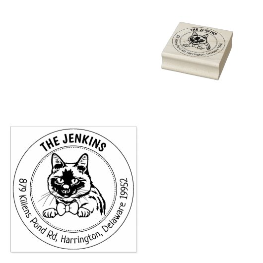 Siamese Kat Return-adres Rubberstempel (Gestempeld)