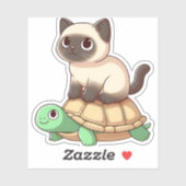 Siamese kat rijdt op schildpad Kopie Sticker (Vel)