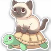 Siamese kat rijdt op schildpad Kopie Sticker (Voorkant)