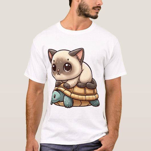 Siamese kat rijdt op schildpad t-shirt (Voorkant)