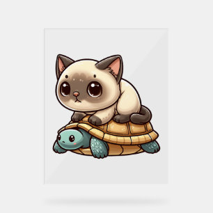 Siamese kat rijdt schildpad acryl bord