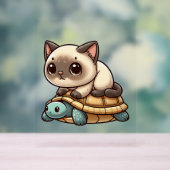 Siamese kat rijdt schildpad acryl bord (Neutraal)