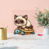 Siamese kat rijdt schildpad acryl bord (Huwelijk)