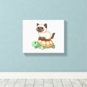 Siamese kat rijdt schildpad canvas afdruk (Insitu (Houten vloer))