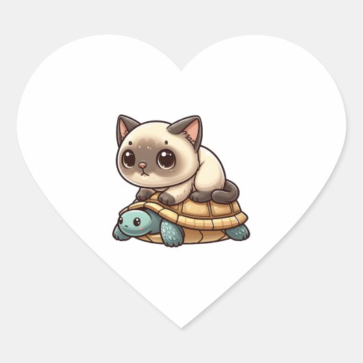 Siamese kat rijdt schildpad hart sticker (Voorkant)