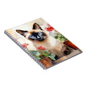 Siamese kat rode bloemen grillige Schattigee Water Notitieboek (Rechterzijde)