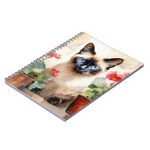 Siamese kat rode bloemen grillige Schattigee Water Notitieboek (Linkerzijde)