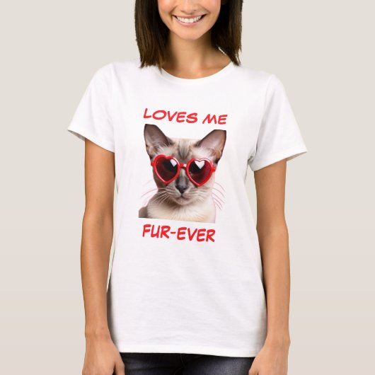 Siamese kat rode hart-vormige zonnebril t-shirt (Voorkant)