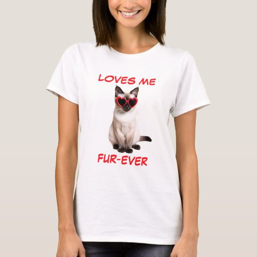 Siamese kat rode hart-vormige zonnebril t-shirt (Voorkant)