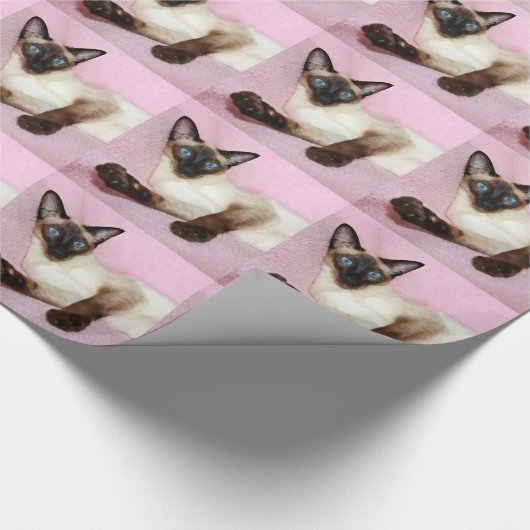 Siamese Kat roze achtergrond Cadeaupapier (Hoek)