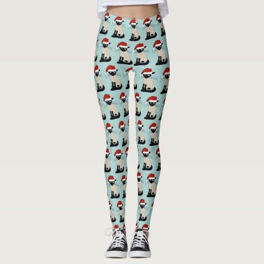 Siamese Kat Santa Grappig Kerstvakantie Leggings (Voorkant)