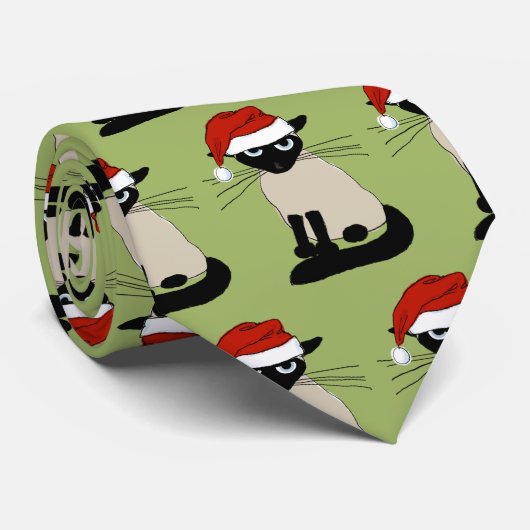 Siamese Kat Santa Grappig Kerstvakantie Stropdas (Opgerold)