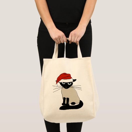 Siamese Kat Santa Grappig Kerstvakantie Tote Bag (Voorkant (product))