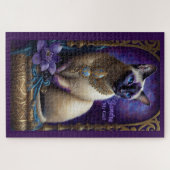 Siamese kat schilderen, juwelen en bloemen legpuzzel (Horizontaal)