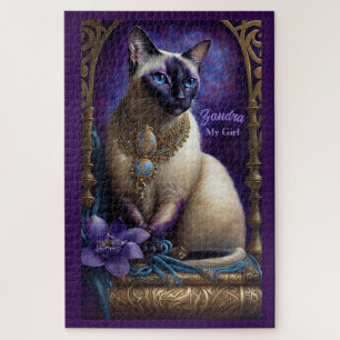 Siamese kat schilderen, juwelen en bloemen legpuzzel