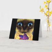 Siamese kat schilderen met vlinder - Multi Kaart (Gele Bloem)