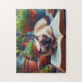 Siamese Kat Slapen op een Boek Tuin Schilderij Legpuzzel (Verticaal)