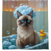 Siamese Kat Slordig Slaperig Schattig Grappig Douchegordijn (Voorkant)