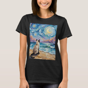 Siamese Kat Sterrennacht Katachtige aan de Strand  T-shirt