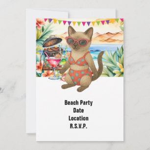 Siamese Kat Strand Tropisch Zomer Strandfeest Kaart