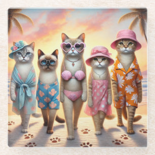 Siamese kat strand tropische zomer vibe strandfees glazen onderzetter