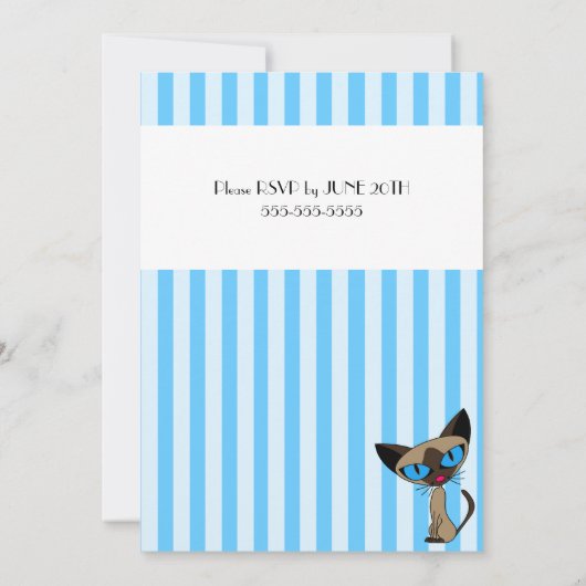Siamese kat Striped Birthday Invitation Kaart (Achterkant)