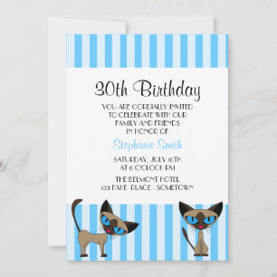 Siamese kat Striped Birthday Invitation Kaart