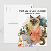 Siamese kat stuurt bericht via laptop briefkaart (Voorkant / Achterkant)