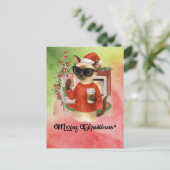 Siamese kat stuurt bericht Vrolijk kerstfeest Feestdagenkaart (Staand voorkant)