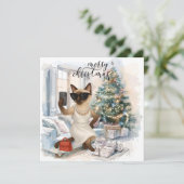 Siamese kat stuurt bericht Vrolijk kerstfeest Feestdagenkaart (Staand voorkant)