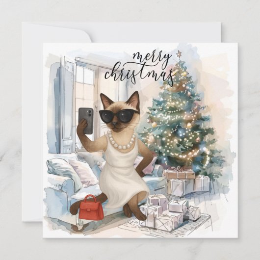 Siamese kat stuurt bericht Vrolijk kerstfeest Feestdagenkaart (Voorkant)