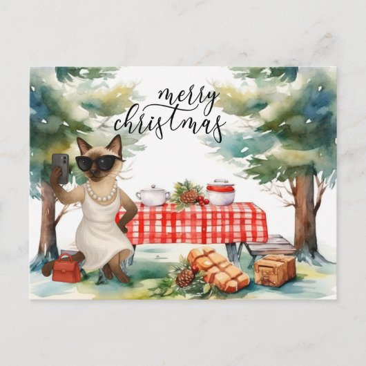 Siamese kat stuurt bericht Vrolijk kerstfeest Feestdagenkaart (Voorkant)