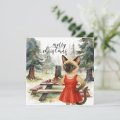 Siamese kat stuurt bericht Vrolijk kerstfeest Feestdagenkaart (Staand voorkant)