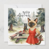 Siamese kat stuurt bericht Vrolijk kerstfeest Feestdagenkaart (Voorkant)