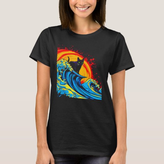 Siamese Kat Surft in de Zomer T-shirt (Voorkant)
