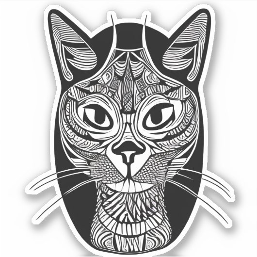 Siamese Kat Tattoo Patroon in Zwart-Wit Sticker (Voorkant)