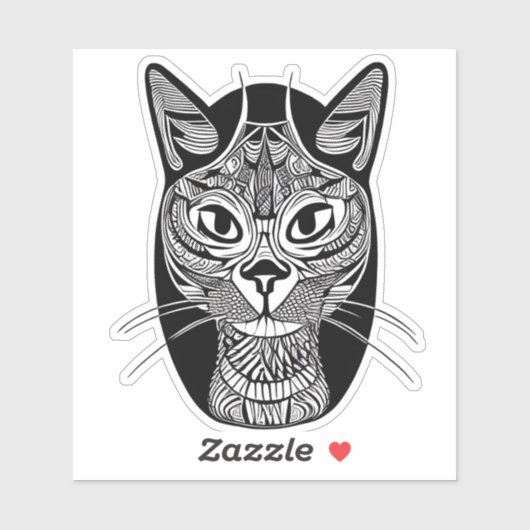 Siamese Kat Tattoo Patroon in Zwart-Wit Sticker (Vel)