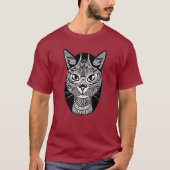 Siamese Kat Tattoo Patroon in Zwart-Wit T-shirt (Voorkant)